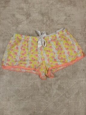 Victoria’s Secret Floral Sleep Shorts Size L Lace Trim Pajama Lounge